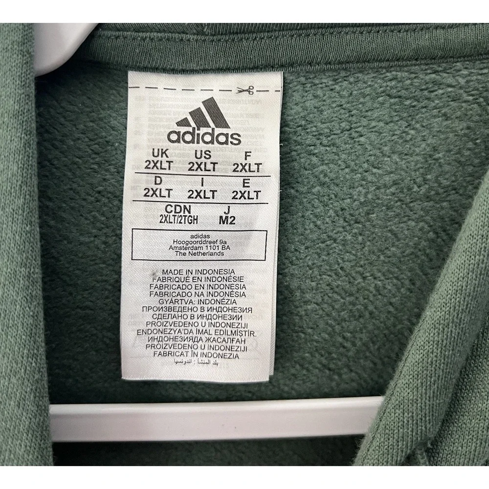 Adidas Essentials Fleece 3 Stripe Logo Hoodie Mens Sz 2XLT Green White SPELLOUT